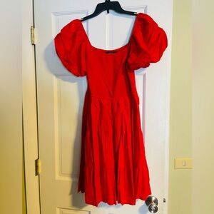 Red Puff Sleeve Dress with pockets!